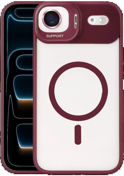 Apple iPhone 17 Air Remim Lensli Magsafe Standlı Kapak - Bordo