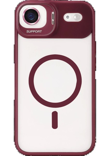 Apple iPhone 17 Air Remim Lensli Magsafe Standlı Kapak - Bordo fiyatları