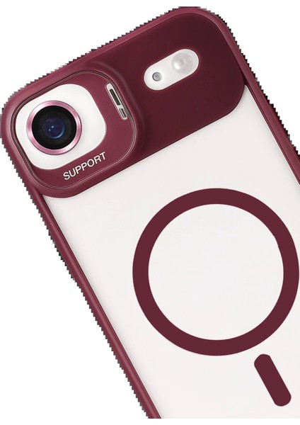 Apple iPhone 17 Air Remim Lensli Magsafe Standlı Kapak - Bordo modelleri