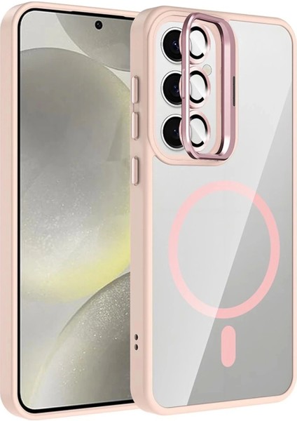 Samsung Galaxy S25 Remim Lensli Magsafe Standlı Kapak - Pembe