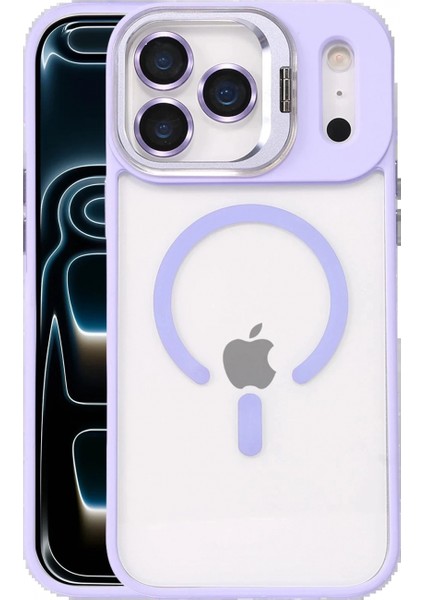 Apple iPhone 17 Pro Max Remim Lensli Magsafe Standlı Kapak - Lila