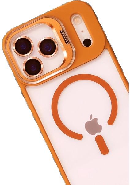 Apple iPhone 17 Pro Max Remim Lensli Magsafe Standlı Kapak - Turuncu modelleri