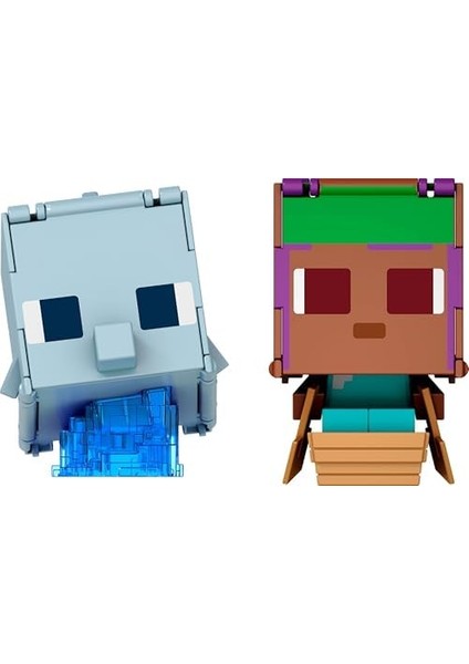 Minecraft Dönüşen Figürler 2'li Paket, Dinamik Oyun Için 2'si 1 Arada, 9 Cm, Büyük Kafalı 2 Aksiyon Figürü, Efe/sailboat ve Dolphin/treasure Chest, JCY31 modelleri