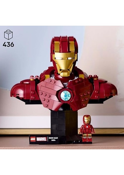 | Iron Man Mk4 Büstü 76327, Yetişkin Kadınlar ve Erkekler Için Baskılı Bir Isim Levhası ve Çıkarılabilir Iron Man Minifigürü Içeren Koleksiyonluk Model Yapım Seti, Hediye Fikri (436 Parça) fiyatları