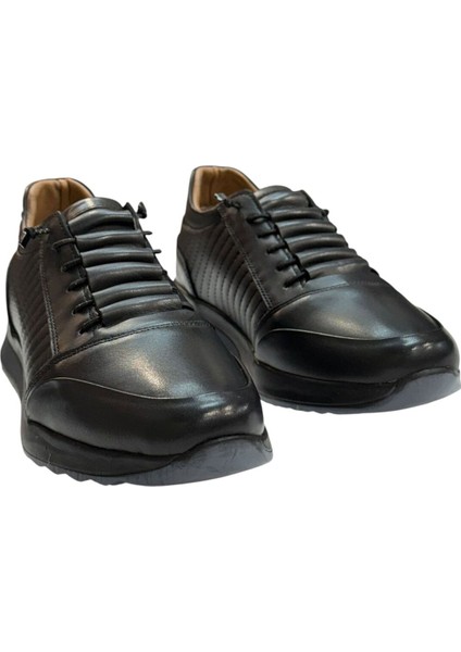 Siyah Deri Erkek Spor Ayakkabı-Lastikli Siyah Spor Ayakkabı modelleri