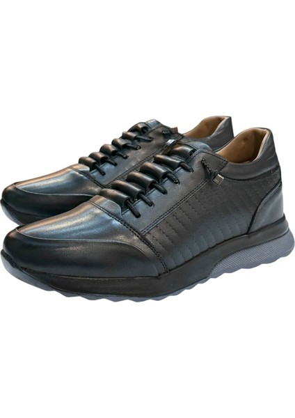 Siyah Deri Erkek Spor Ayakkabı-Lastikli Siyah Spor Ayakkabı indirimleri