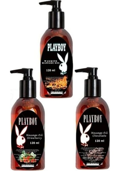Playboy 3 Adet Playboy Çilek Aromalı Kokulu ve Isıtıcılı Rahatlatıcılı Vücut Masaj Yağı