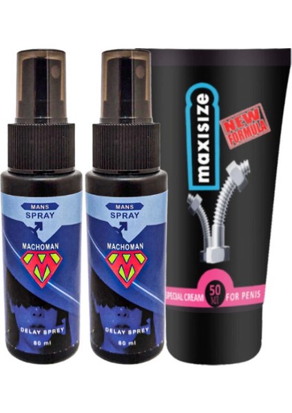 Bonie 2 Tane Machoman 60 ml Erkek Zaman Spreyi + Maxi Size Erkek Özel Yeri Boyutlandırıcı Krem
