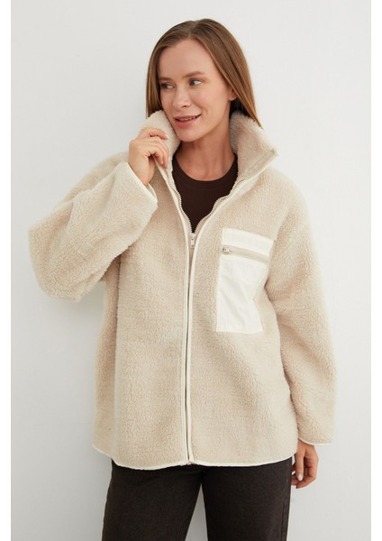 Fermuarlı Tek Cepli Dik Yaka Pelüş Mont fiyatları