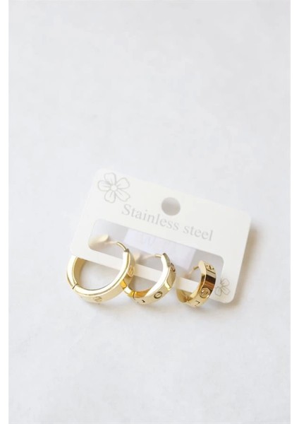 3'lü Taşsız Çelik Halka Küpe - Altın fiyatları