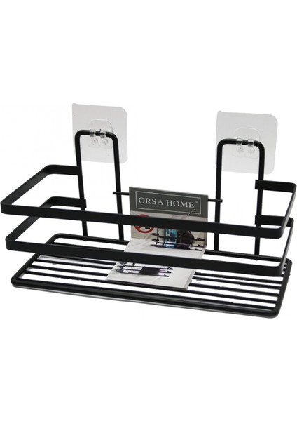 Yapışkanlı Askılı Çok Amaçlı Siyah Kare Banyo Raf (4887)