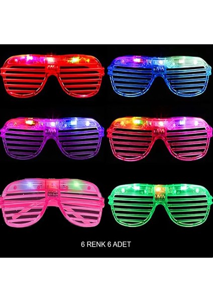 Işıklı Panjur Şeritli LED Parti Gözlüğü 6 Renk 6 Lı Set