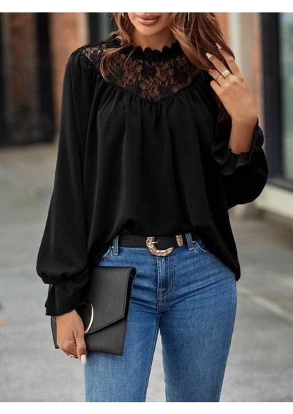 Kadın Uzun Kollu Dantelli Salaş Sandy Bluz