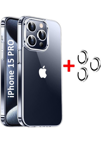iPhone 15 Pro Kılıf Şeffaf Kenarları Silikon Lens Koruyuculu Kapak