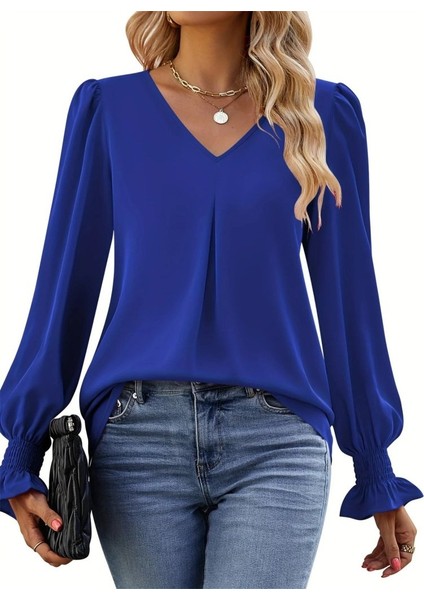 Kadın Uzun Kollu V Yakalı Salaş Ithal Krep Bluz fiyatları