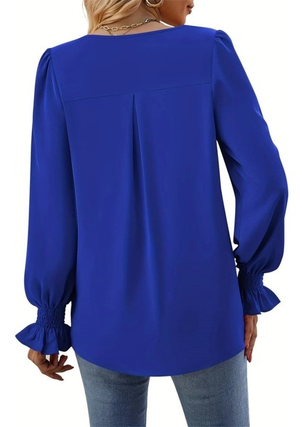 Kadın Uzun Kollu V Yakalı Salaş Ithal Krep Bluz fırsatları