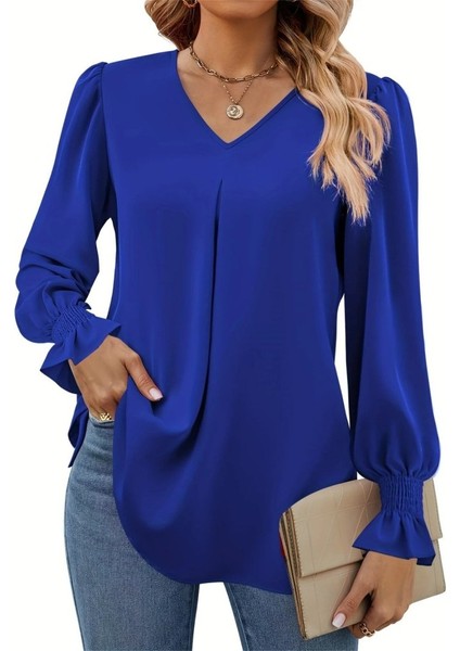 Kadın Uzun Kollu V Yakalı Salaş Ithal Krep Bluz indirimleri