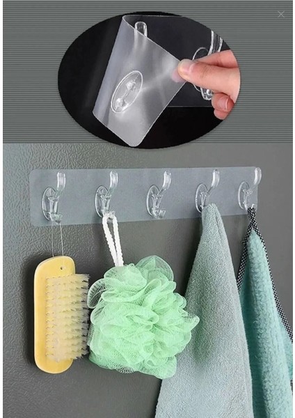 5li Güçlü Yapışkanlı Şeffaf Duvar Askısı Banyo Mutfak Düzenleyici Pratik Askılık