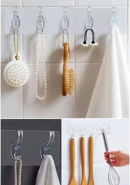 5li Güçlü Yapışkanlı Şeffaf Duvar Askısı Banyo Mutfak Düzenleyici Pratik Askılık fiyatları