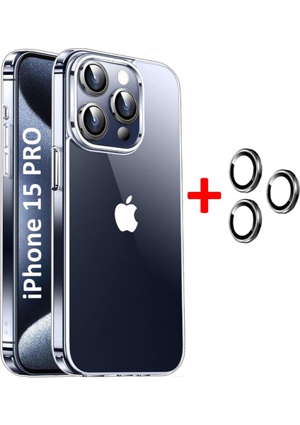 iPhone 15 Pro Kılıf Şeffaf Kenarları Silikon Lens Koruyuculu Kapak