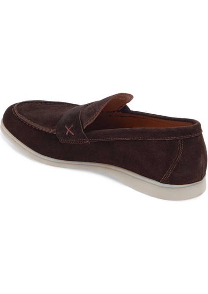 Kahve Hakiki Süet Deri Erkek Loafer - E24I1AY56788-B85