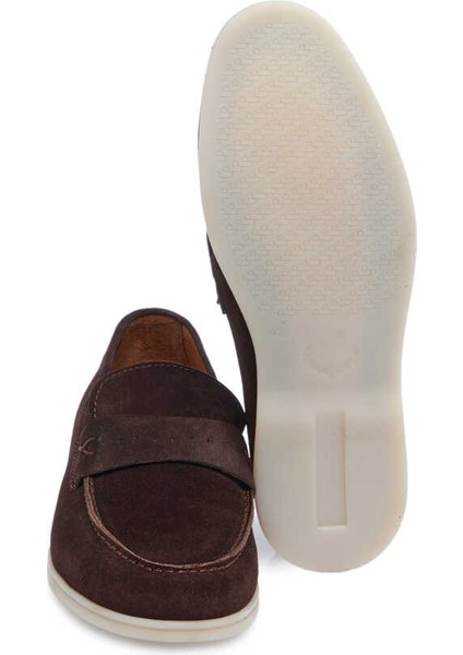 Kahve Hakiki Süet Deri Erkek Loafer - E24I1AY56788-B85