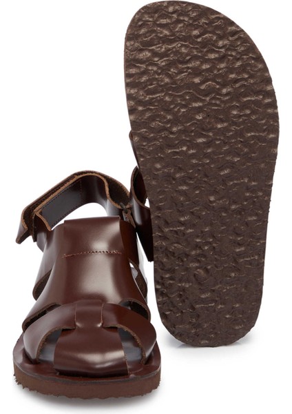 Kahve Hakiki Deri Erkek Sandalet - E24Y1SN56793-A24