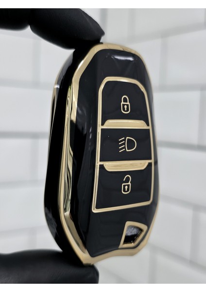 Peugeot 208 308 408 508 2008 3008 5008 Far Göstergeli Smart Nano Anahtar Kılıfı Siyah Gold
