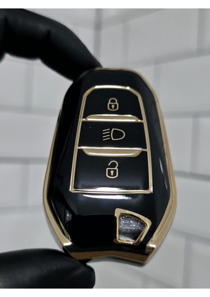 Peugeot 208 308 408 508 2008 3008 5008 Far Göstergeli Smart Nano Anahtar Kılıfı Siyah Gold modelleri