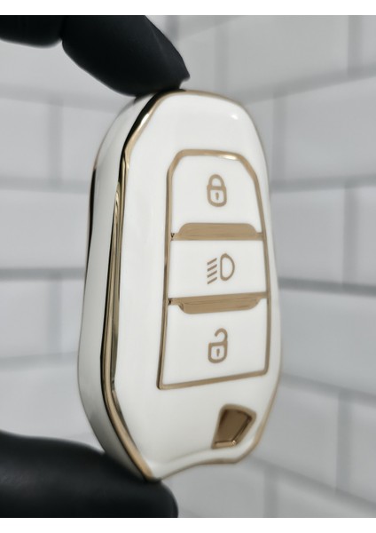 Citroen C3 C4 Cactus C4 Picasso C3 Aircross C5 Aircross Jumpy Far Göstergeli Anahtar Kılıfı Beyaz