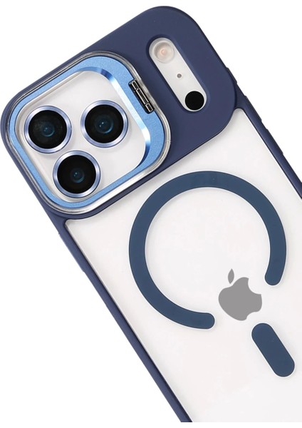 Apple iPhone 17 Pro Max Remim Lensli Magsafe Standlı Kapak - Lacivert modelleri
