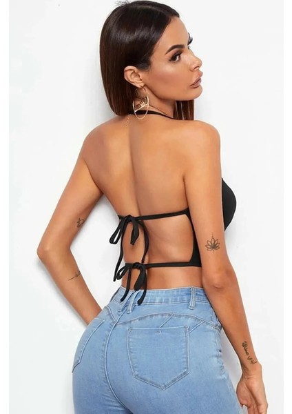 Tegan Kadın Sırtı Açık Siyah Belden Bağlamalı Crop Büstiyer TG275441 fiyatları