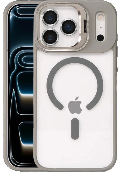 Apple iPhone 17 Pro Max Remim Lensli Magsafe Standlı Kapak - Titan Gri