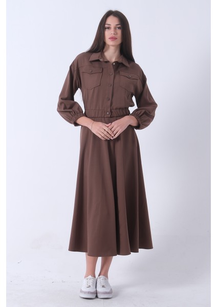 Kahve Beli Lastikli Cepli Ceket ve Etek Ikili Takım 4595053.05 fiyatları
