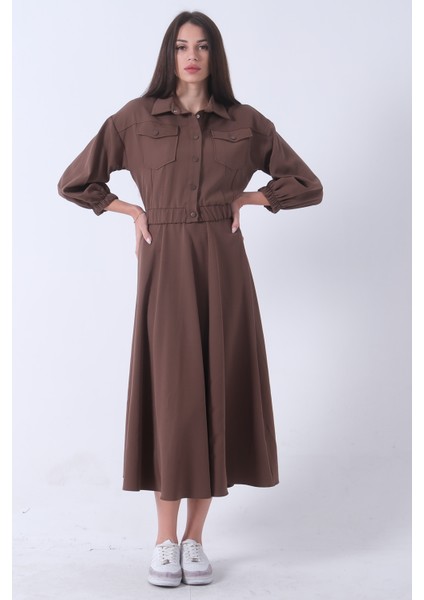 Kahve Beli Lastikli Cepli Ceket ve Etek Ikili Takım 4595053.05 modelleri
