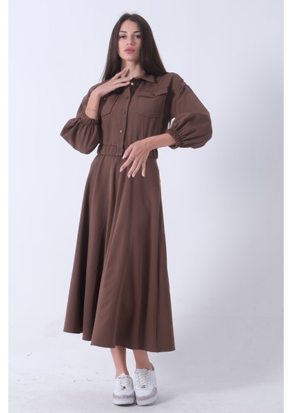 Kahve Beli Lastikli Cepli Ceket ve Etek Ikili Takım 4595053.05 fırsatları