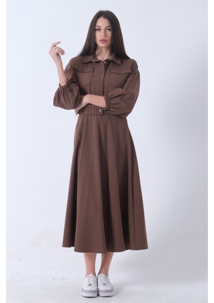 Kahve Beli Lastikli Cepli Ceket ve Etek Ikili Takım 4595053.05 indirimleri