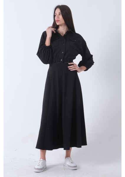 Siyah Beli Lastikli Cepli Ceket ve Etek Ikili Takım 4595053.01 fırsatları