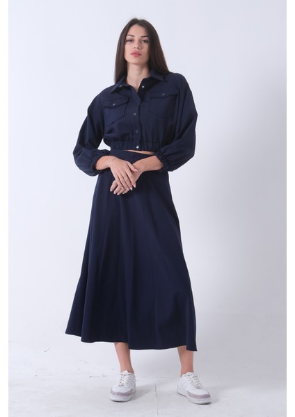 Lacivert Beli Lastikli Cepli Ceket ve Etek Ikili Takım 4595053.02 modelleri