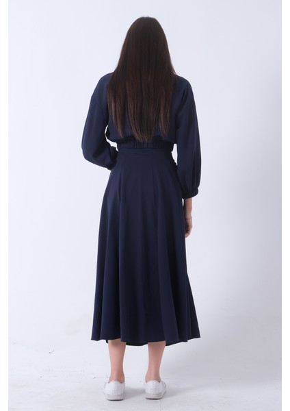 Lacivert Beli Lastikli Cepli Ceket ve Etek Ikili Takım 4595053.02