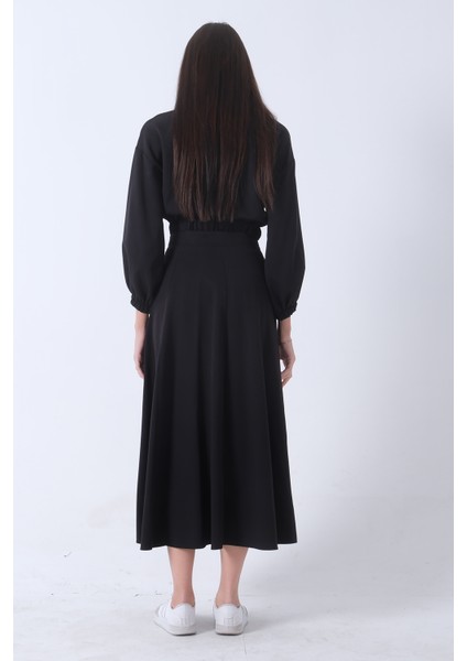 Siyah Beli Lastikli Cepli Ceket ve Etek Ikili Takım 4595053.01