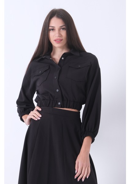 Siyah Beli Lastikli Cepli Ceket ve Etek Ikili Takım 4595053.01