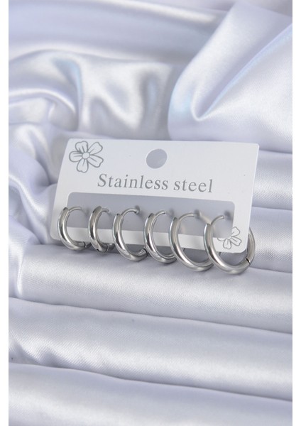 Tegan 316L Çelik Gümüş Renk Halka Kadın Küpe Seti TG27BKP7885