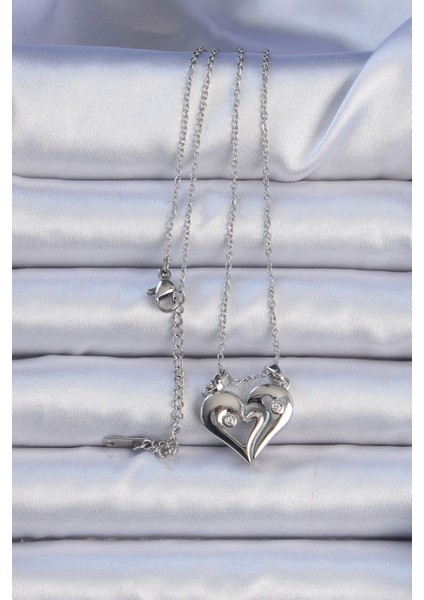 Tegan 316L Çelik Zincir Gümüş Renk Zirkon Taşlı Mıknatıslı Kalp Kolye TG27BKO9082 modelleri