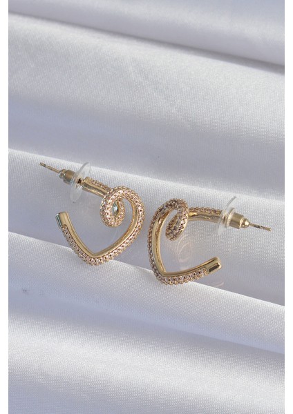 Tegan Pirinç Gold Renk Zirkon Taşlı Kıvrımlı Yarım Kalp Küpe TG27BKP9279 fiyatları