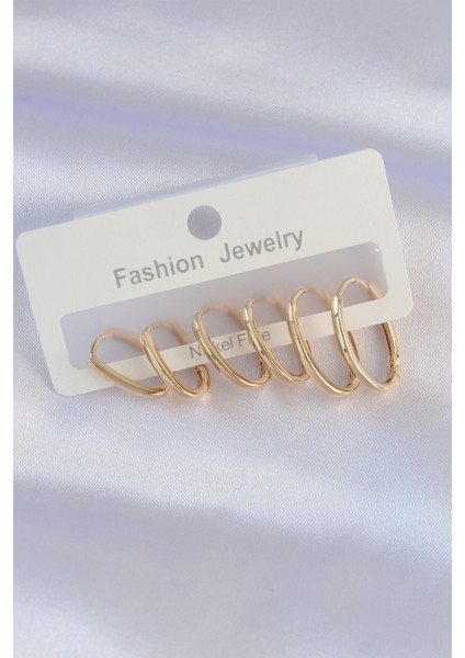 Tegan Pirinç Gold Renk Ince Oval Küpe Seti TG27BKP8988