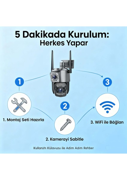 Wifi|gece Görüşlü LED Işıklı 360° Dönebilen Alarmlı Dış Ortam Kamerası - App ile Kontrol indirimleri