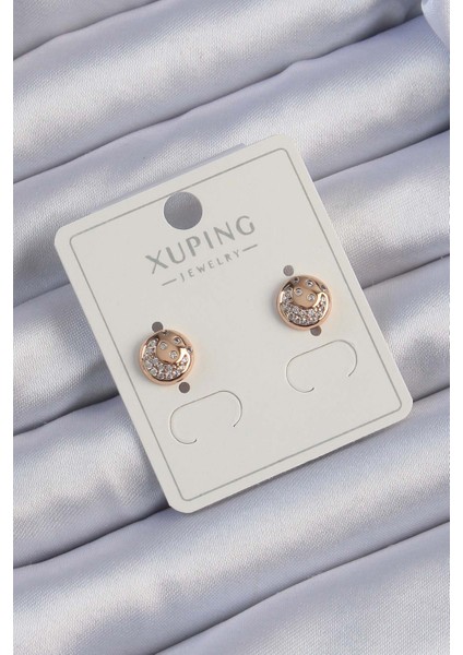 Tegan Xuping Rose Renk Zirkon Taşlı Yansımalı Oval Küpe TG27BKP9414