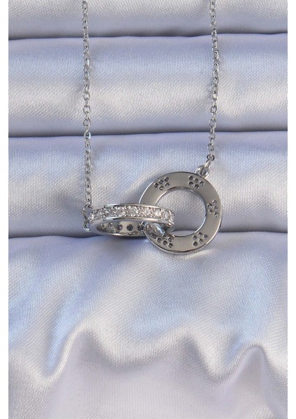 Tegan 316L Çelik Gümüş Renk Zirkon Taşlı Kolye TG27BKO9200