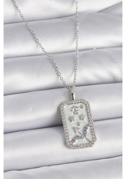 Tegan 316L Çelik Gümüş Renk Zincir Yay Burcu Zirkon Taşlı Kadın Kolye TG27BKO9450